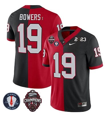 Brock Bowers Jersey #19 Georgia Bulldogs Football 2023 Champions and Vince Dooley Patch Split Red Black All Stitched