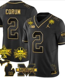 Blake Corum Jersey #2 Michigan Wolverines 2023 Big Ten Back to Back Champions Patch Stitched Black Gold