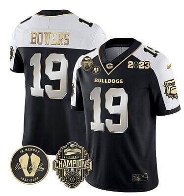 Brock Bowers Jersey #19 Georgia Bulldogs Football 2023 Champions and Vince Dooley Patch Alternate Limited All Stitched