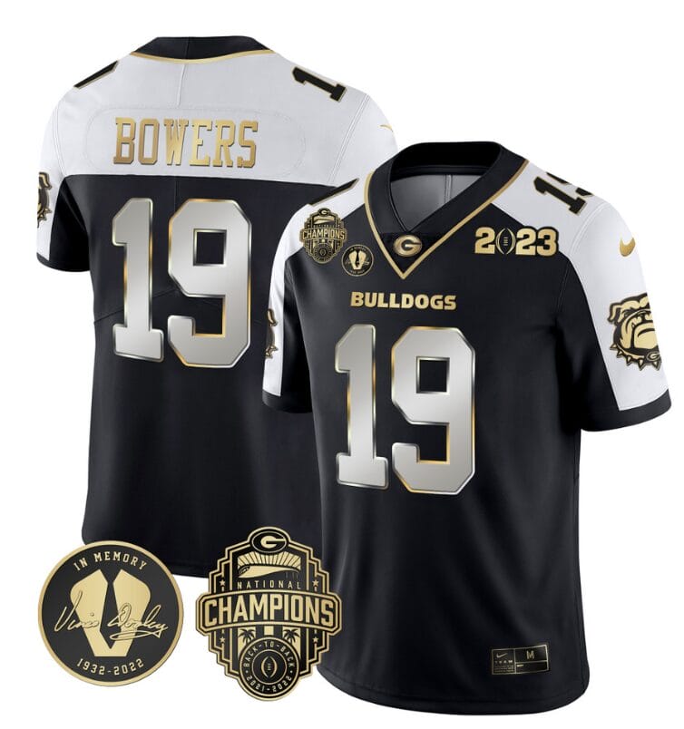 Brock Bowers Jersey #19 Georgia Bulldogs Football 2023 Champions and Vince Dooley Patch Alternate Limited All Stitched