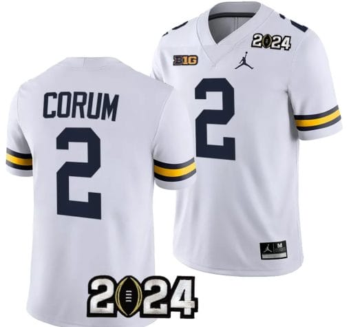 Blake Corum Jersey #2 Michigan Wolverines 2024 Football National Championship Playoff White
