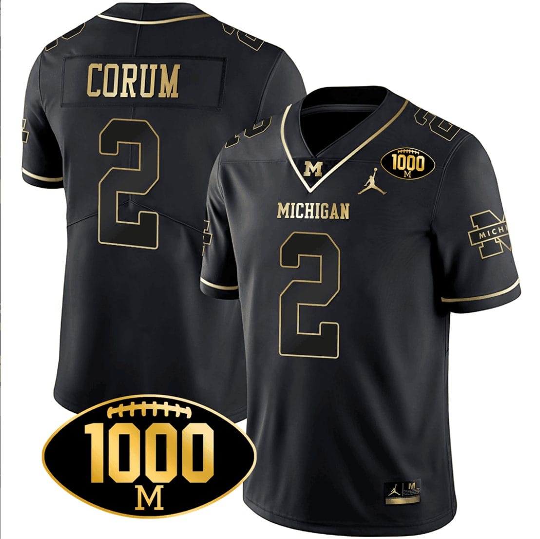 Blake Corum Jersey #2 Michigan Wolverines 1000 Wins Patch Football All Stitched Black Gold
