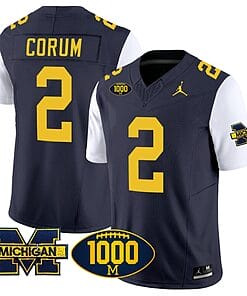 Blake Corum Jersey #2 Michigan Wolverines 1000 Wins Patch Vapor Limited Football White Sleeves