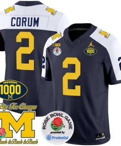 Blake Corum Jersey #2 Michigan Wolverines Vapor Stitched 1000 Wins Rose Bowl Patch Alternate