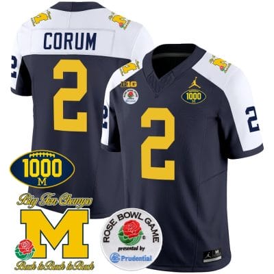 Blake Corum Jersey #2 Michigan Wolverines Vapor Stitched 1000 Wins Rose Bowl Patch Alternate