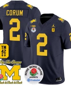 Blake Corum Jersey #2 Michigan Wolverines Vapor TM 42 Honor Rose Bowl Patch Football Navy