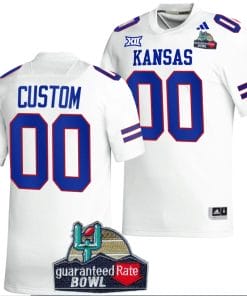 Custom Kansas Jayhawks Jersey Name and Number 2023 Guaranteed Rate Bowl Champs Football White