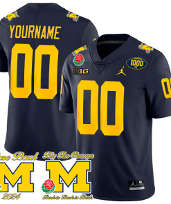 Custom Michigan Wolverines Jersey Name and Number Vapor Rose Bowl Big Ten Champs Patch Football Navy