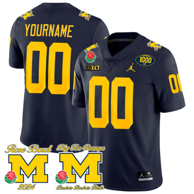 Custom Michigan Wolverines Jersey Name and Number Vapor Rose Bowl Big Ten Champs Patch Football Navy