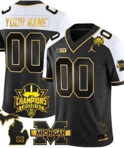 Custom Michigan Wolverines Jersey Name and Number 2023 Big Ten Champions Patch Gold Alternate