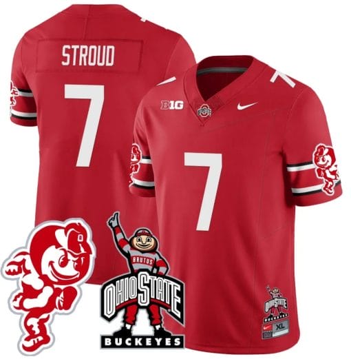 CJ Stroud Jersey #7 Ohio State Buckeyes Football Stitched Brutus Buckeye Patch Scarlet