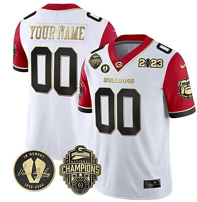 Custom Georgia Bulldogs Jersey Name and Number Football 2023 Back To Back Champions Vince Dooley Patch Red Sleeves All Stitched