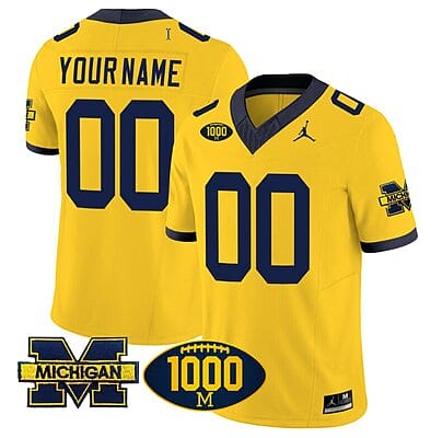 Custom Michigan Wolverines Jersey Name and Number 1000 Wins Patch Vapor College Football Maize