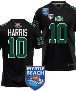 CJ Harris Jersey #10 Ohio Bobcats 2023 Myrtle Beach Bowl Patch College Football Black
