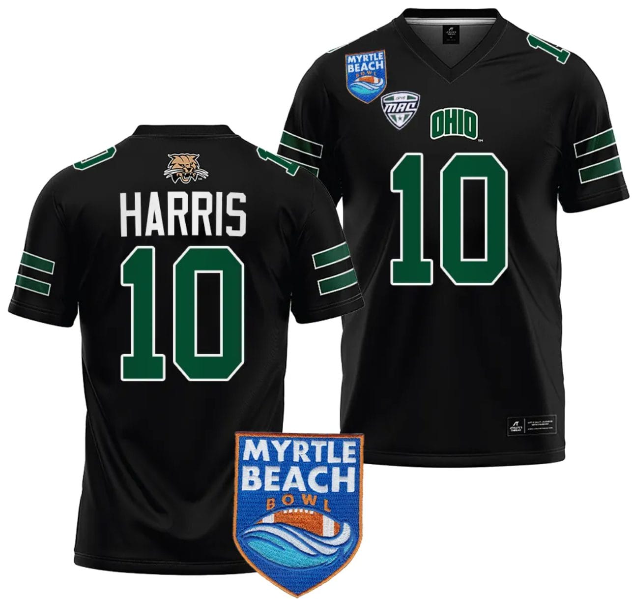 CJ Harris Jersey #10 Ohio Bobcats 2023 Myrtle Beach Bowl Patch College Football Black