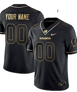 Custom Wisconsin Badgers Jersey Name and Number NCAA College Football Black Gold