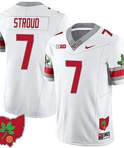CJ Stroud Jersey #7 Ohio State Buckeyes Football Stitched Ohio Map Patch White Style 2