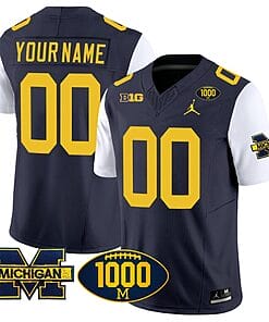 Custom Michigan Wolverines Jersey Name and Number 1000 Wins Patch Vapor Limited Football White Sleeves