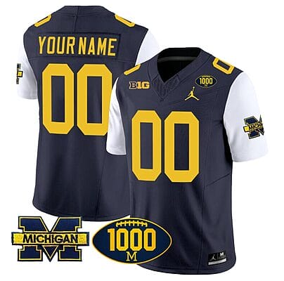 Custom Michigan Wolverines Jersey Name and Number 1000 Wins Patch Vapor Limited Football White Sleeves