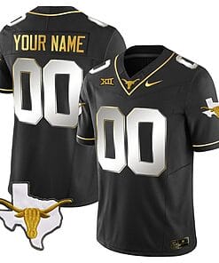 Custom Texas Longhorn Jersey Name and Number Gold Vapor Limited College Football Black Limited