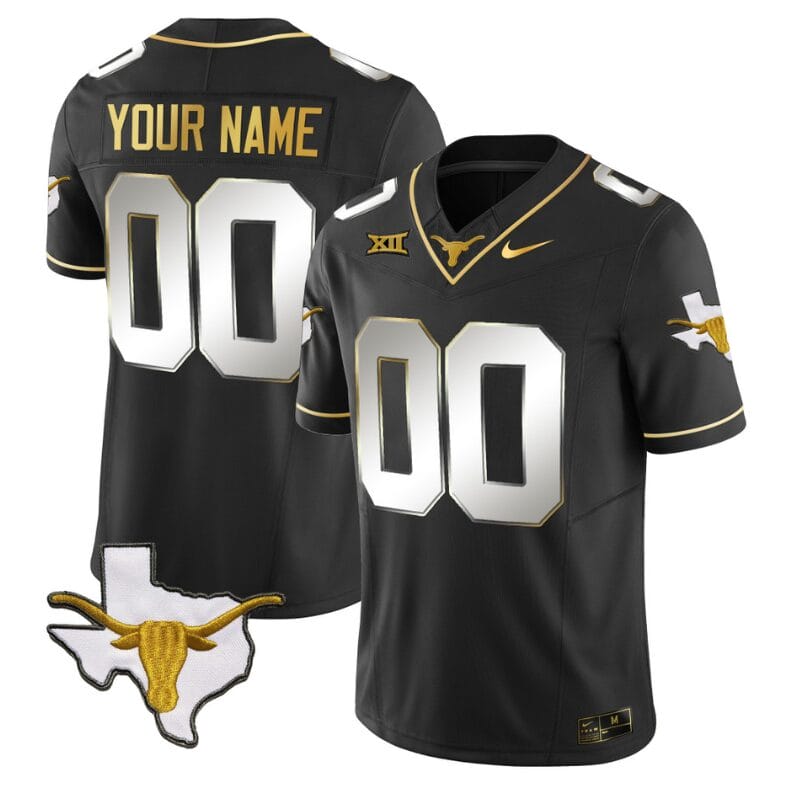 Custom Texas Longhorn Jersey Name and Number Gold Vapor Limited College Football Black Limited