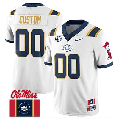 Custom Ole Miss Rebels Jersey Name and Number Football Flag Patch All Stitched White 1