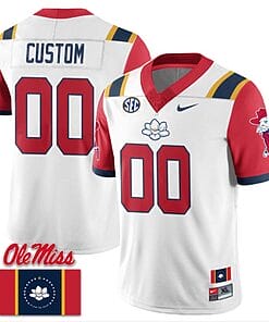 Custom Ole Miss Rebels Jersey Name and Number Football Flag Patch All Stitched White 2