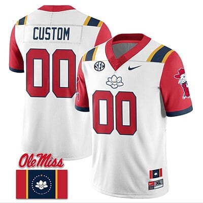 Custom Ole Miss Rebels Jersey Name and Number Football Flag Patch All Stitched White 2