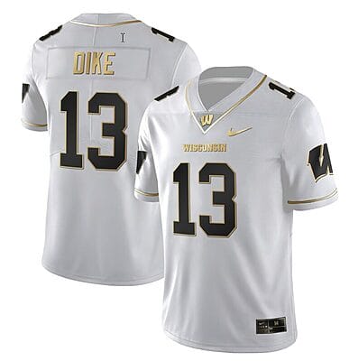Chimere Dike Jersey #13 Wisconsin Badgers Gold Vapor College Football White Gold