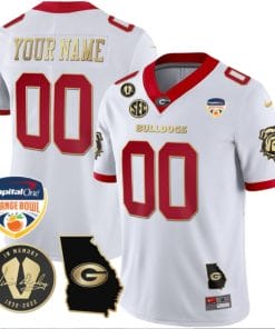 Custom Georgia Bulldogs Jersey Name and Number Orange Bowl Patch Football White Gold Trim