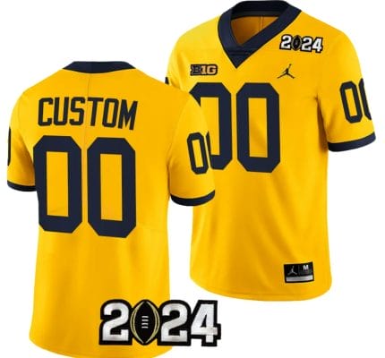 Custom Michigan Wolverines Jersey Name and Number 2024 Football National Championship Playoff Yellow