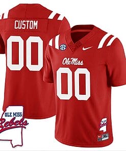 Custom Ole Miss Rebels Jersey Name and Number Football All Stitched Red Rebels Map