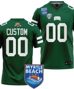 Custom Ohio Bobcats Jersey Name and Number 2023 Myrtle Beach Bowl Patch Football Green