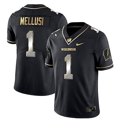 Chez Mellusi Jersey #1 Wisconsin Badgers Gold Vapor College Football Black Limited