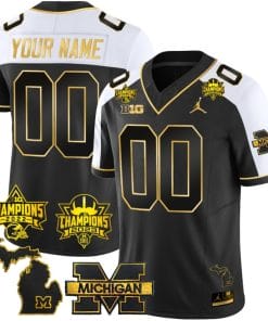 Custom Michigan Wolverines Jersey Name and Number 2023 Big Ten Back to Back Champions Patch Gold Alternate