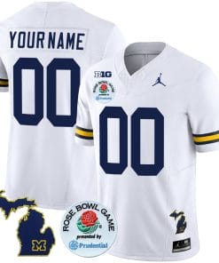 Custom Michigan Wolverines Jersey Name and Number Vapor Limited Rose Bowl Patch White