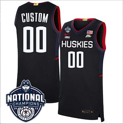 Custom UConn Huskies Jersey Name and Number 2023 National Champions College Basketball Black