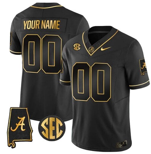 Custom Alabama Jersey Name and Number Gold Vapor Limited Alabama Map Black Gold All Stitched