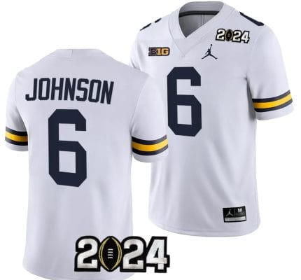 Cornelius Johnson Jersey #6 Michigan Wolverines 2024 Football National Championship Playoff White