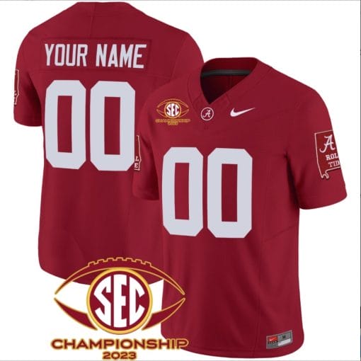 Custom Alabama Jersey Name and Number SEC Championship 2023 Patch Basic Football Crimson