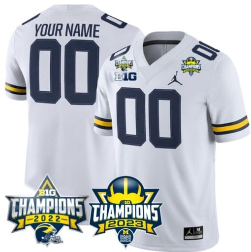 Custom Michigan Wolverines Jersey Name and Number 2023 Big Ten Back to Back Champions Patch White
