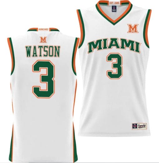 Christian Watson Jersey #3 Miami Hurricanes NIL College Basketball Lightweight White