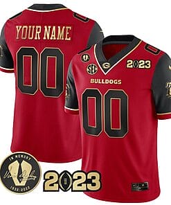 Custom Georgia Bulldogs Jersey Name and Number Football 2023 Vince Dooley Patch Gold Color Red All Stitched