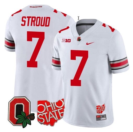 CJ Stroud Jersey #7 Ohio State Buckeyes College Football Stitched Logo Patch White
