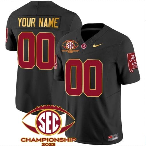 Custom Alabama Jersey Name and Number SEC Championship 2023 Patch Gold Football Black