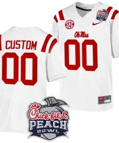 Custom Ole Miss Rebels Jersey Name and Number Peach Bowl Patch 2024 College Football Playoff White