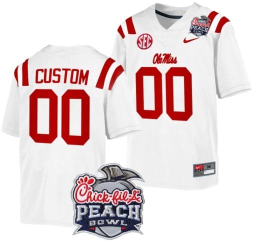 Custom Ole Miss Rebels Jersey Name and Number Peach Bowl Patch 2024 College Football Playoff White