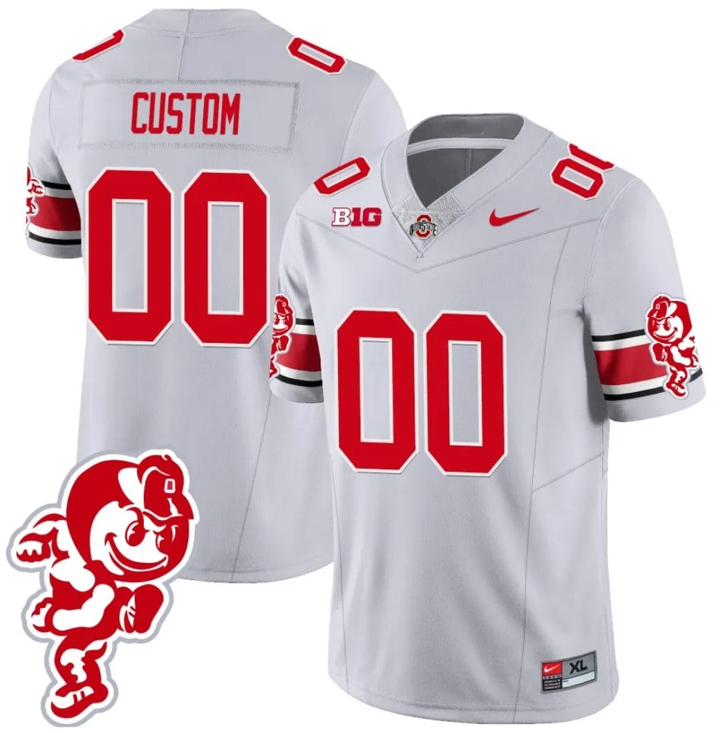 Custom Ohio State Jersey Name and Number Football Stitched Brutus Buckeye Patch Style 1 Gray