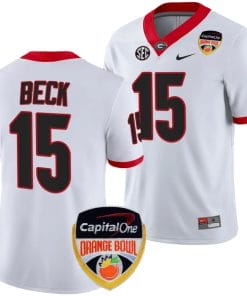 Carson Beck Jersey #15 Georgia Bulldogs Orange Bowl Patch 2023 College Football White