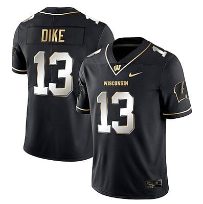 Chimere Dike Jersey #13 Wisconsin Badgers Gold Vapor College Football Black Limited